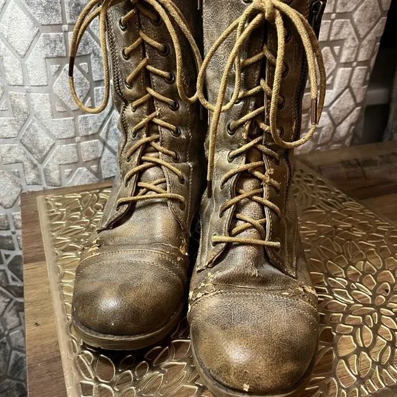 Brown Lace-Up Combat Boots - Picture 4 of 10
